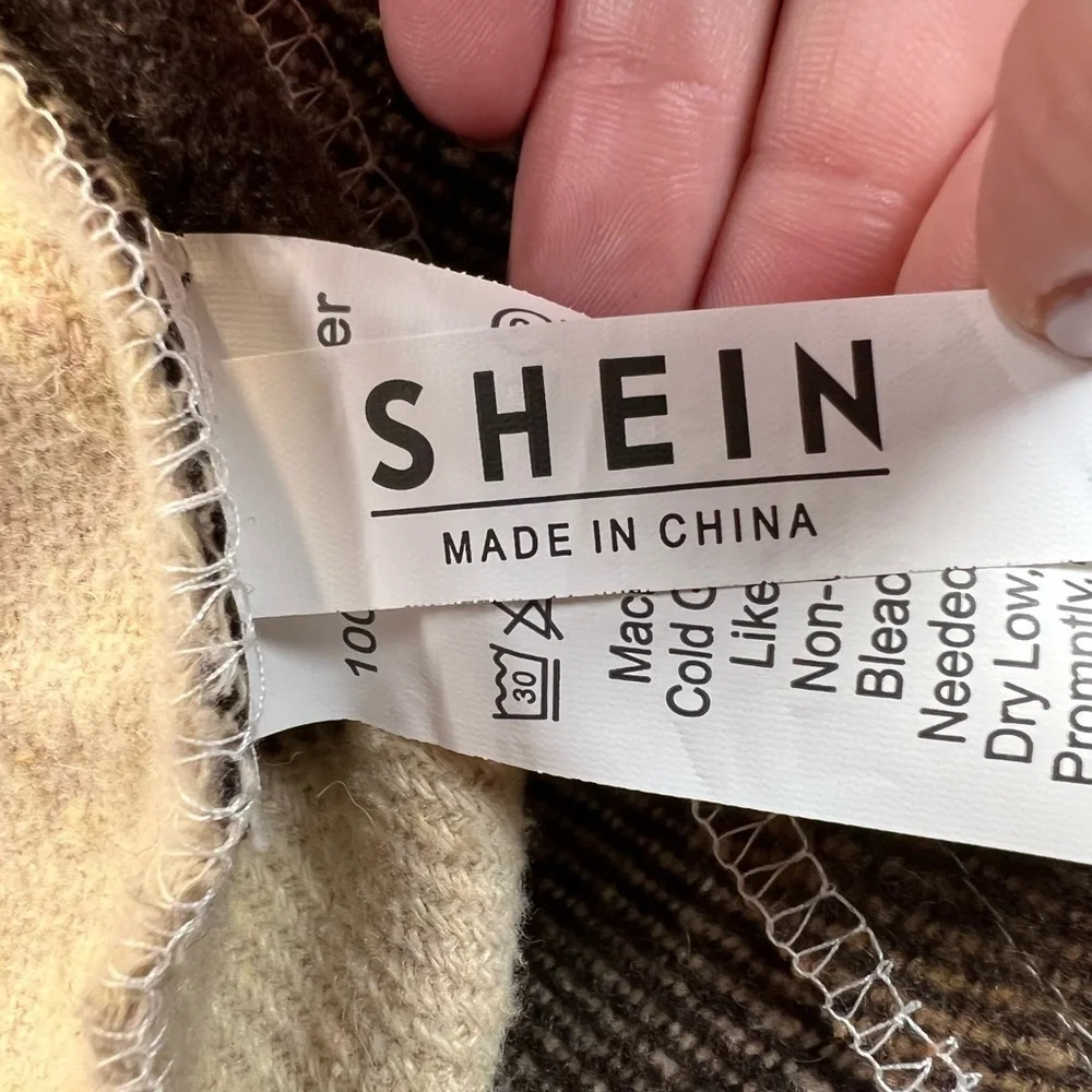 SHEIN flannel shirt jacket women’s size Large shacket neutral brown plaid casual